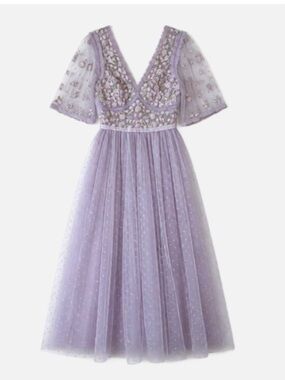 Needle & Thread Lavender Embellished Tulle Midi Dress